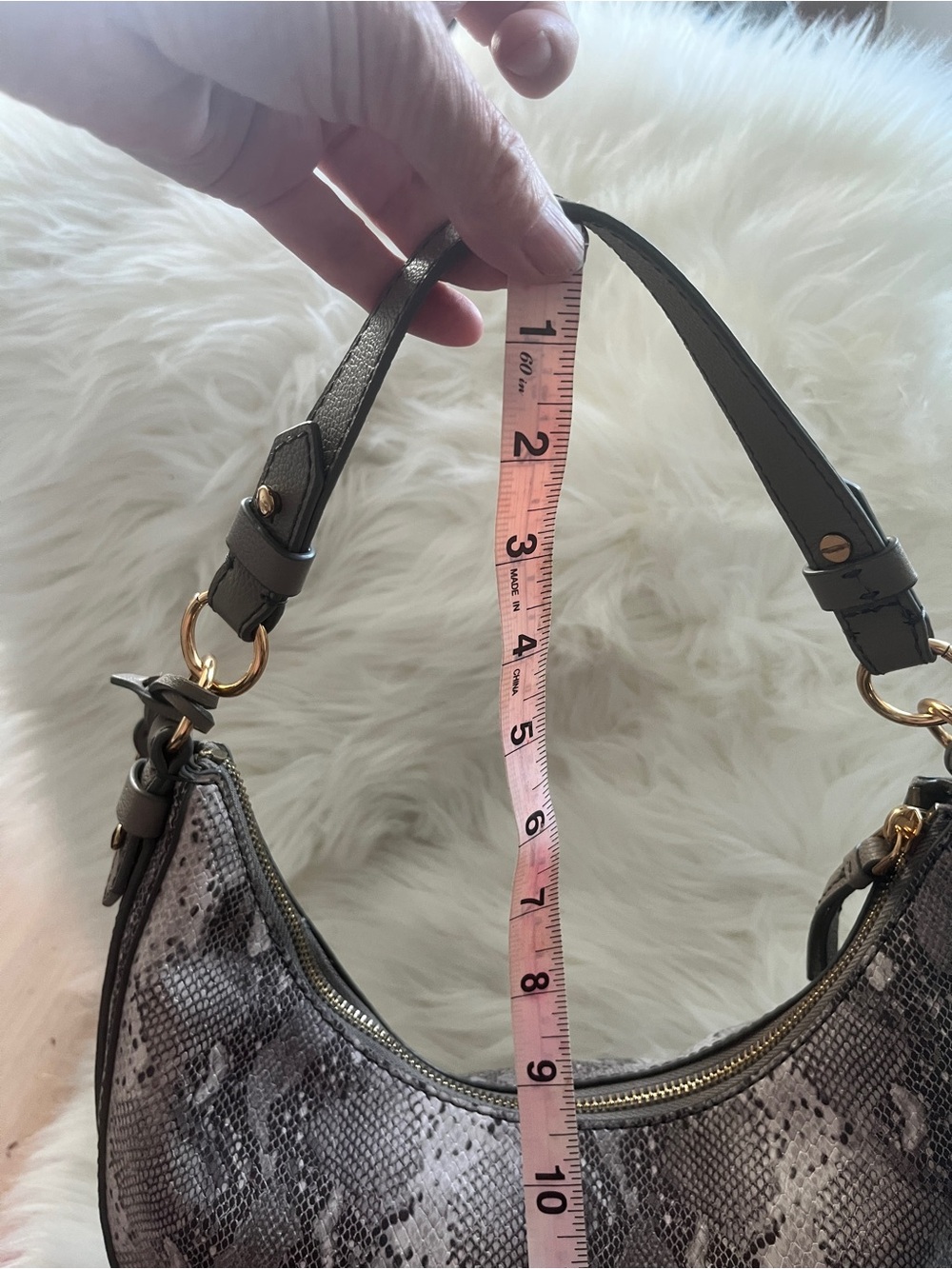 Fossil Snake-Printed Cow Leather Crescent Shoulder Bag Sz 11x7x3 - Picture 5 of 13